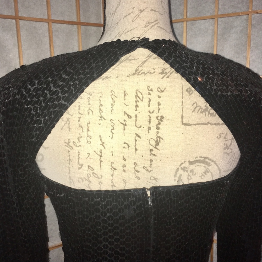 *SOLD* Vintage 80s Long Sleeve Sequin Little Black Dress - Picture 8 of 11